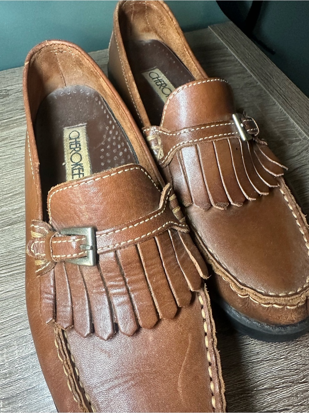 Vintage 90s Leather Kiltie Loafers Chunky Lug Sole Preppy Size 8 - Picture 2 of 7